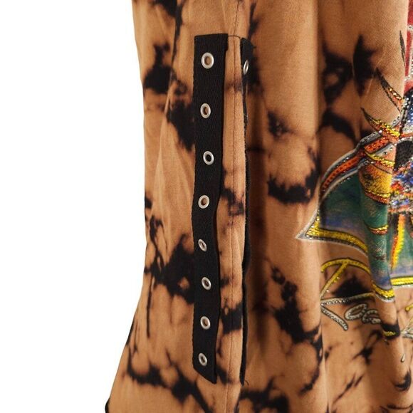 Affliction Rock N Roll T Shirt Womens Size Large Brown Skull Wings Rhinestones - Picture 5 of 8